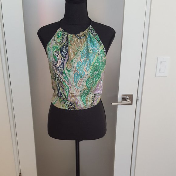 ECHO Silk REVERSIBLE Scarf Top w/Leather Tie - Picture 1 of 7